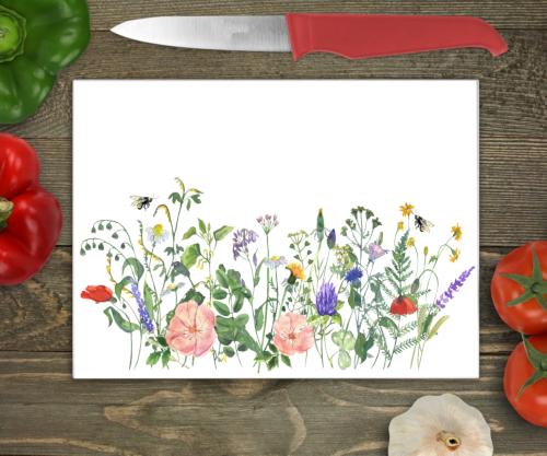 Wild Flower Large Glass Chopping Board - Click Image to Close